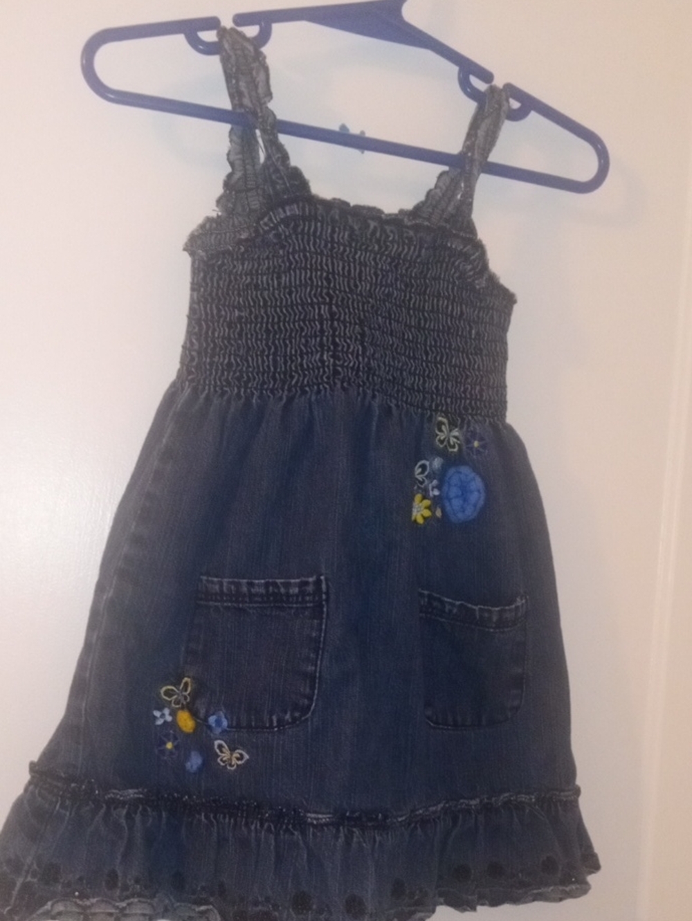 girl 3t sleeveless denim dress with flower accent